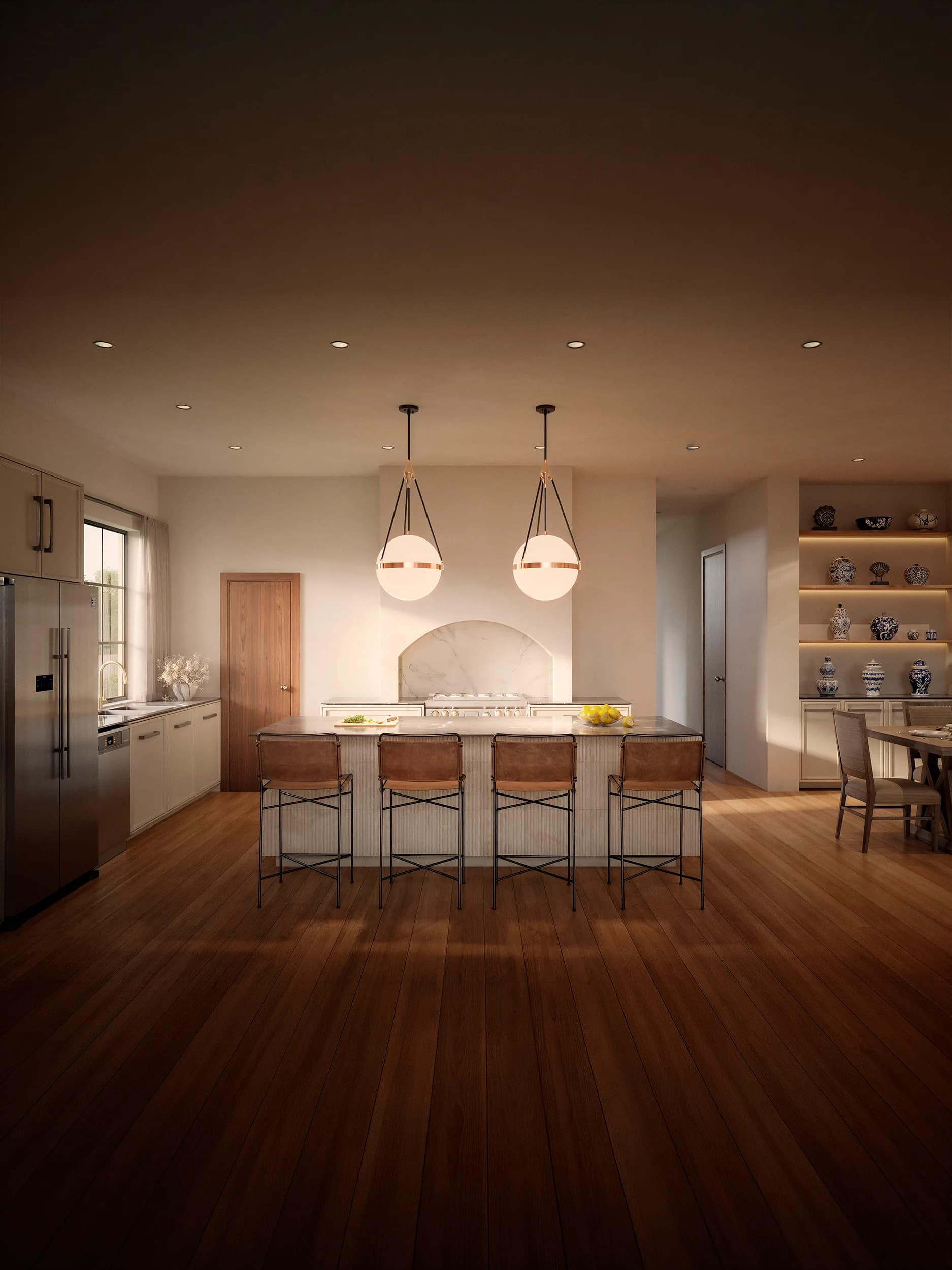 Emerald Forest Unit 3 chef's kitchen with pendant lighting.
