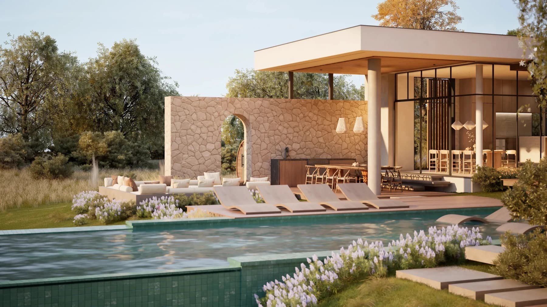 Amari Tulum villa with pool, stone walls, and layered tropical landscaping.
